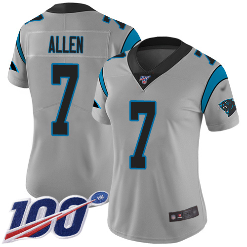 Carolina Panthers Limited Silver Women Kyle Allen Jersey NFL Football #7 100th Season Inverted Legend->women nfl jersey->Women Jersey